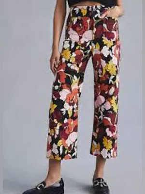 Maeve Anthropologie Colette Wide Leg Pants 25 Multicolor Floral Patch thumbnail 2