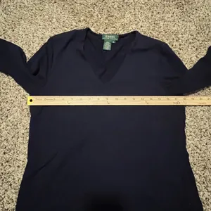 Lauren Ralph Lauren Womens Navy Blue V-Neck Long Sleeve‎ Stretch Jersey Top M thumbnail 3