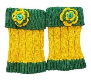 Handmade Green Bay Packers Inspired Knit Boot Cuffs with Flower Button Detail thumbnail 1