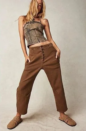 Free People We The Free Osaka Jeans Brown High Rise Button Fly Tapered OB1102336 thumbnail 1