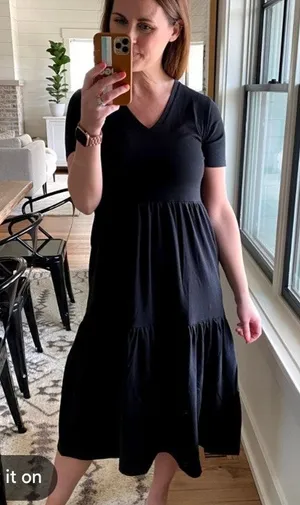 J.Crew Black Cotton Tiered Midi Dress Sz.L thumbnail 1