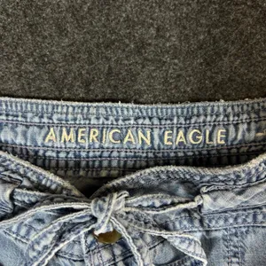 American Eagle Light Wash Lyocell Wide Leg Crop Drawstring Pants Blue 4 Short thumbnail 3