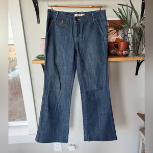 Vintage Old Navy Wide Leg Dark Rinse Denim Mid Rise Flare Wide Leg Jeans Sz 4 thumbnail 13