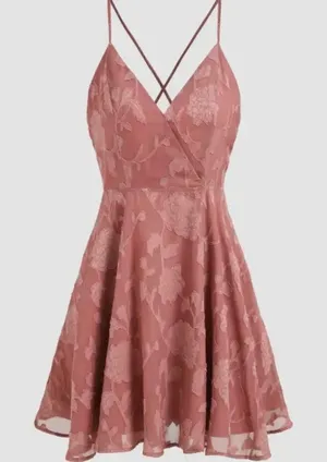 Lulus Days of Beauty Burnout Floral Jaquard Skater Dress Vtg Dusty Rose Pink L thumbnail 1