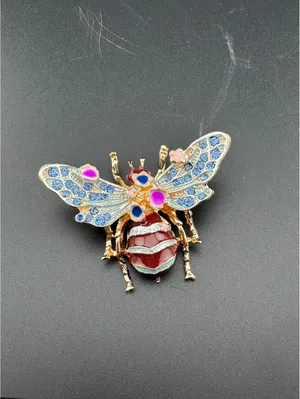 Colorful Crystal Flower and Bee Brooch Pin thumbnail 4