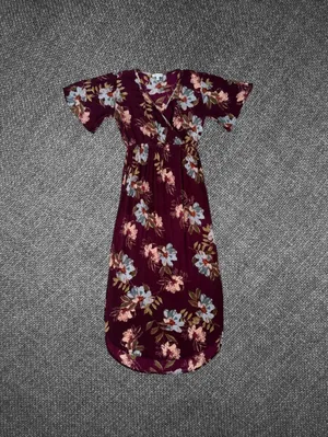 Patrons Of Peace Burgundy Floral Rayon Midi Dress Size Small thumbnail 4