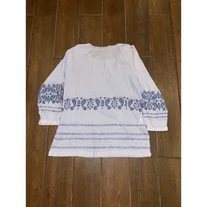 Tommy Bahama Tunic Top Size L Blue Embroidered Boho Gauze Peasant Blouse thumbnail 8