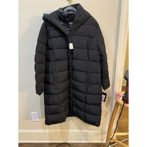 DKNY Women's Bibbed Hooded Puffer Coat Black Size XXL Long thumbnail 5
