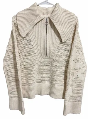 Anthropologie Daily Practice Half-Zip‎ Oversized Pullover Sweater Cream Medium thumbnail 1