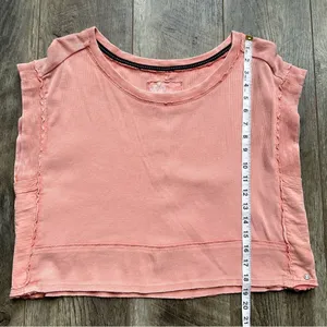Anthropologie Pilcro Cropped Cut Off Short Sleeve Sweatshirt Pink Coral Medium thumbnail 10