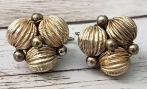 Vintage Clip On Earrings - Gold Tone Ball Cluster 0.75" - Stamped Japan thumbnail 1