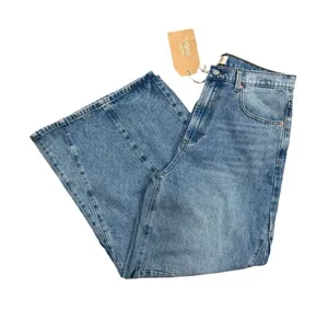 Listicle Wide Leg Jeans NWT L High Rise Denim Trendy‎ Cropped Raw Hem thumbnail 1