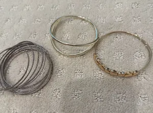 3 Pc Mixed Metal Bangle Bracelet Lot Silver Gold Hearts Boho thumbnail 1
