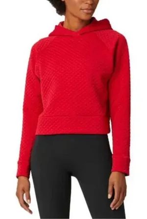 New Balance Women's Quilted Red Heat Cropped Hoodie Sweater Size‎ L thumbnail 1