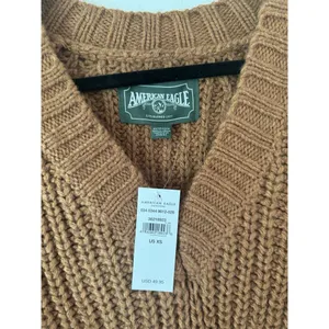 NWT American Eagle Brown Chunky Knit V Neck Pullover Sweater Sz XS Neutral Earth thumbnail 5