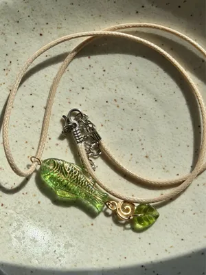 Handmade quality Czech glass green fish boho funky necklace🌀🐟💙 thumbnail 6