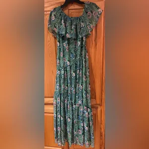 Mango Ruffle One-Shoulder Frill Hem‎ Floral Print Maxi Dress Green Size 2 thumbnail 13