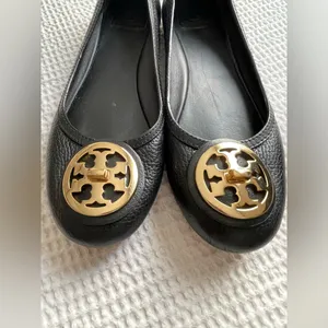 Tory Burch Black Flats with Gold Emblem thumbnail 7