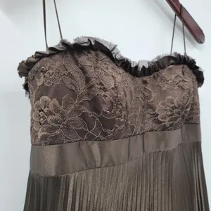 Badgley Mischka Evening Gown Dress Size 8 Brown Pleated Empire Waist Lace Bodice thumbnail 8
