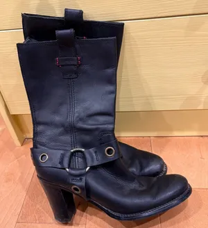Tommy Hilfiger moto western vintage Y2K leather boots mid calf sz 9.5 black thumbnail 1