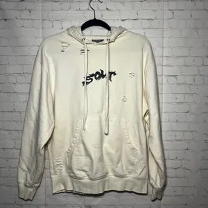 ✨Olivia Rodrigo Sour‎ Tour Cream Distressed Hoodie Fairy Art Wings Pullover Sz M thumbnail 2