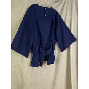 Toit‎ Volant Navy Open Back Peplum Blouse Bell Sleeve Top M USA thumbnail 9