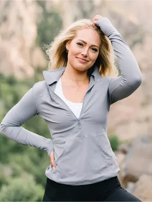 Zyia Active Light Gray Half-Zip Active Pullover Medium thumbnail 1