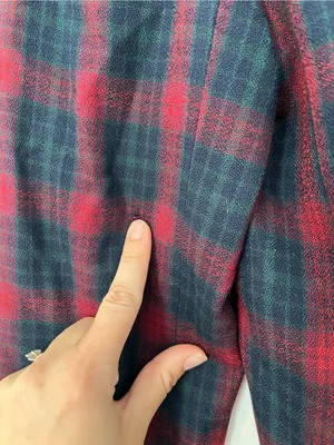 Vintage Red Green Navy Plaid Double-Breasted Blazer gold button wool HOLES thumbnail 3
