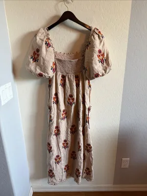 FARM Rio Puff Sleeve Linen Macaw Dress- size Small thumbnail 6