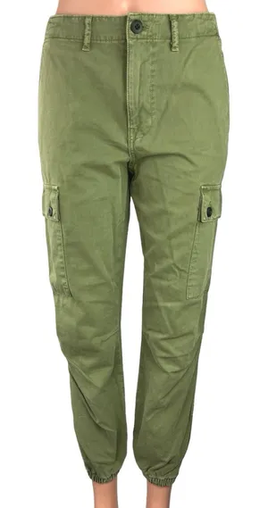 Zara Women's Green High Rise Cuff Hem Tapered Relaxed Ankle Cargo Pants Size 2 thumbnail 1