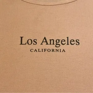 SHEIN Beige “Los Angeles California” Short Sleeve Ribbed Fitted Crop Top thumbnail 6
