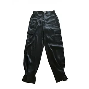 Aritzia Babaton‎ Refined Satin Cargo Pants Size 2 Black Ankle Straps Pockets thumbnail 3