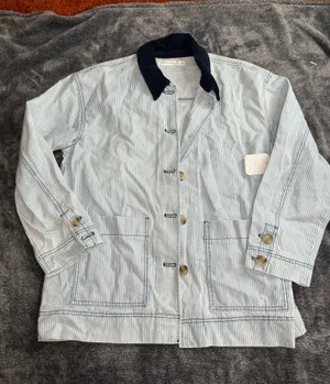 Altar’d State Women’s Striped Jacket Blue White Corduroy Collar Size M NWT thumbnail 1