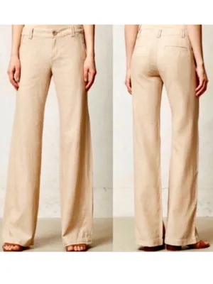 Pilcro And The Letterpress Linen Wide Leg Pants Women’s Size 4 Tan Low Rise thumbnail 2