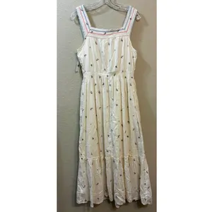 Old Navy Floral Embroidered Midi Dress Ivory Cottagecore Boho Tiered Sundress thumbnail 6