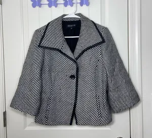 Jones New York women’s black white striped single button‎ lined wool blend coat thumbnail 1