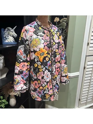 Sunday Up Floral Print Fleece‑Lined Quilted Jacket – Size Small (Oversized Fit) thumbnail 3