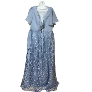 Witness of Love Blue‎ Embroidered Leaf Sequin Tulle Maxi Dress US 16 Flutter thumbnail 2