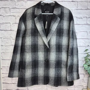 NWT Madewell Oversized Dorset Blazer Jacket Buffalo Check Plaid Boiled Wool XL thumbnail 3