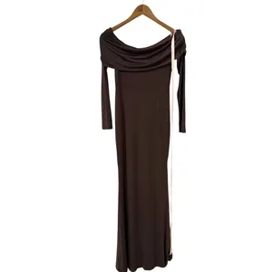 Lulus Effortlessly Stunning Dark Brown Off-the-Shoulder Maxi Dress size S NWT thumbnail 6