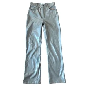 Abercrombie & Fitch 90’s ultra high rise straight taupe faux leather pant 25 thumbnail 3