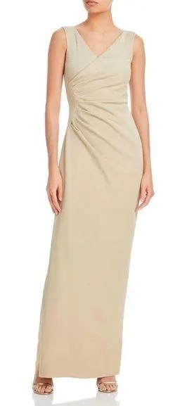 CHIARA BONI LA PETITE ROBE Aliki Metallic Sheath Gown Gold Shimmer 40 NWT thumbnail 1