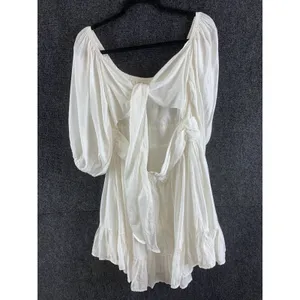 Selfie Leslie White Mini Dress Square Neck Open Back Lace Up Bow NWT US XL AU 14 thumbnail 6