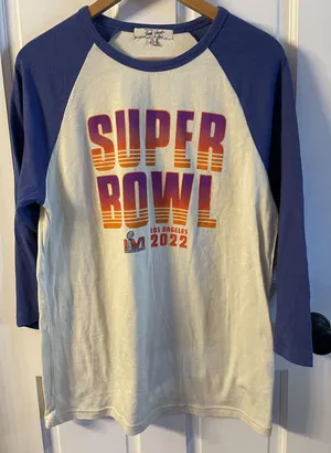 Super Bowl 2022 Shirt Junk Food Graphic NFL Baseball Style Womens Medium thumbnail 1