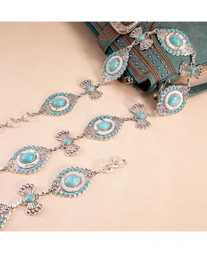 NEW Montana West Rustic Coutures Western Concho Metal Belts turquoise/horse hair thumbnail 4