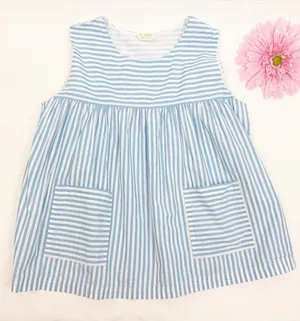 Lake Pajamas Sleeveless Cotton Sleep Pajama Top Blue White Stripes thumbnail 1