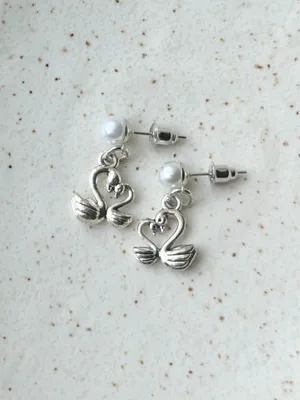 Handmade fairy whimsy cottage swan dangle earrings  🦢🩵 thumbnail 4