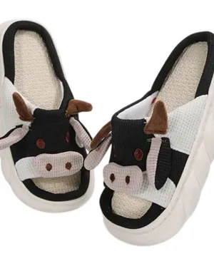 Unisex Cow Open Toe Slippers, Size 8.5 thumbnail 1