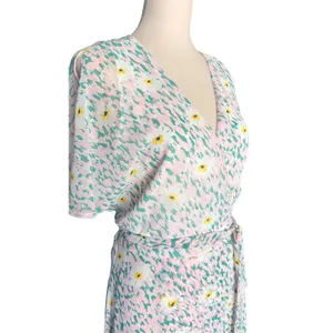 Luxology Women Pink Mint Floral‎ Faux Wrap Maxi Dress Short Flutter Sleeve NWT thumbnail 3