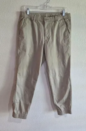 Women’s Tan Chino Jogger Pants Elastic Waist Cuffed Khaki Size 10/12 W-162 thumbnail 1